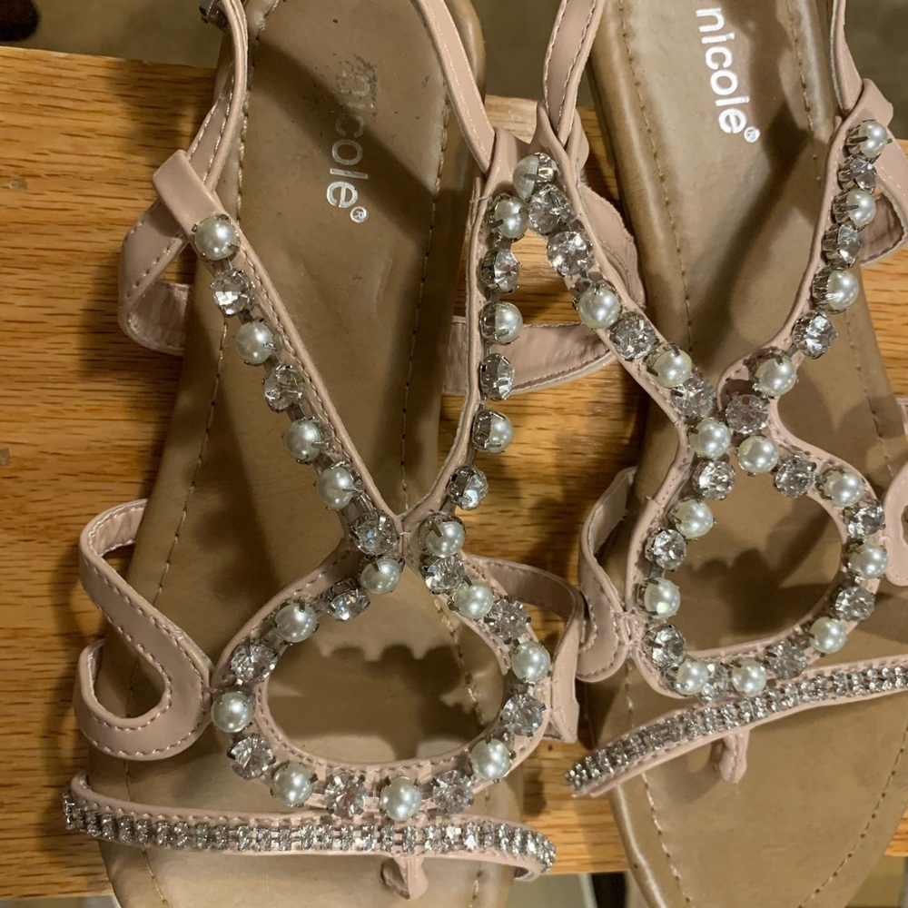 Nicole Women's Sandals with Pearl and Crystal Accents - Light Pink